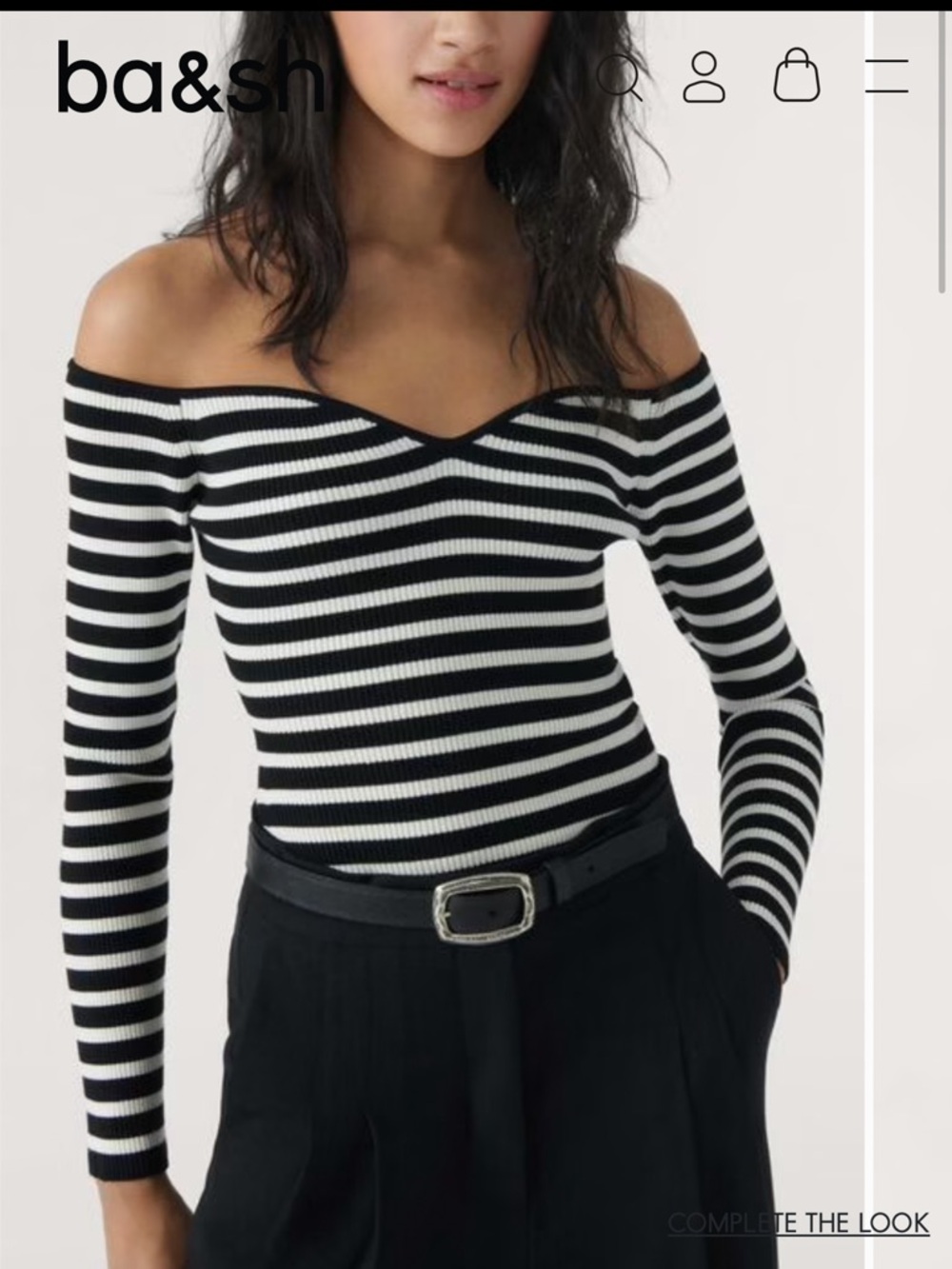 ba&sh Off-Shoulder Black & White Striped Knit Top , M